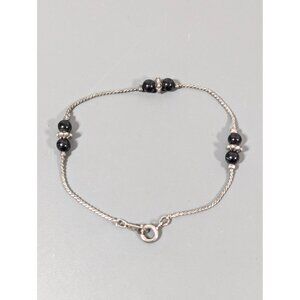 Vintage Black Station Chain Bead‎ Bracelet 7"